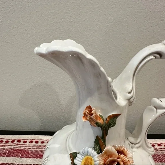 Vintage Capodimonte Style Hand Painted Majolica Porcelain Pitcher Made in Italy